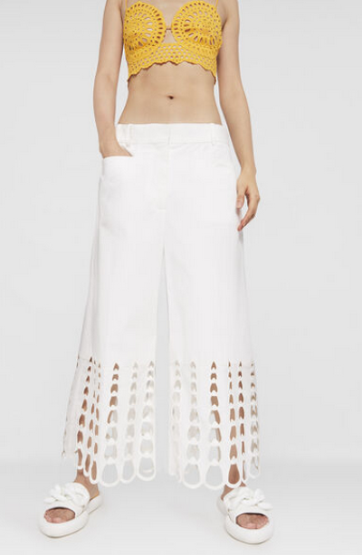 Polished Cotton Crochet Embroidery Trousers